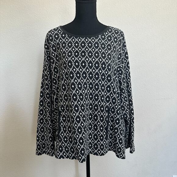 J Jill Sweatshirt 4X Plus Pullover Black Pockets Cropped Cotton Western Boho - Picture 1 of 14